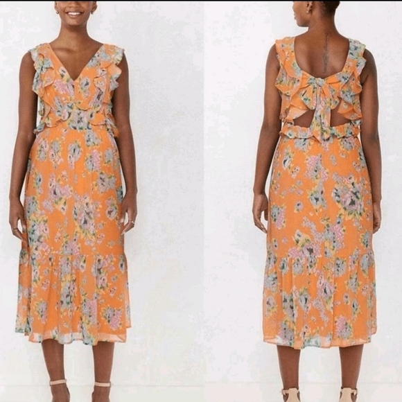 LC Lauren Conrad Dresses & Skirts - LC Lauren Conrad Orange Floral Maxi Dress Size Medium